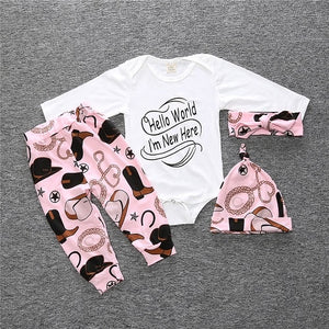 3 pcs/set 2019 Autumn children's clothing newborn girls' clothing sets cotton long-sleeved T-shirt+pants+headband clothes SY184