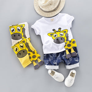 Boys' Clothing Sets Children's Suit 2019 Summer New Boys Suits Summer CottO-Neck Giraffe Children's Suit Baby Two-piece Suits