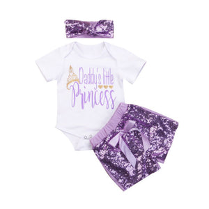 Newborn Baby Girls's Sets Fasion Baby Girl Princess Short Sleeve Bodysuits And Sequins Shorts Pants Outfits Set Baby Clothing